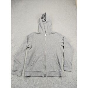 Theory Ridge Waffle Hoodie Womens Medium Gray Full Zip Knit Cotton Sweatshirt